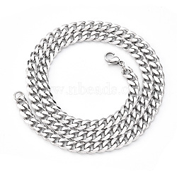 Non-Tarnish Men's 201 Stainless Steel Cuban Chain Necklace, with Lobster Claw Clasp and Jump Rings, Stainless Steel Color, Link: 8x6x1.5mm, 19.68 inch(50cm)(NJEW-R257-001D-P)