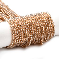 Transparent Electroplate Glass Beads Strands, Pearl Luster Plated, Faceted Round, Sandy Brown, 3x2.5mm, Hole: 0.7mm, about 149pcs/strand, 14.57''(37cm)(X1-GLAA-H021-01B-PL01)