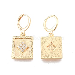Clear Cubic Zirconia Rectangle Dangle Leverback Earrings, Brass Jewelry for Women, Cadmium Free & Nickel Free & Lead Free, Real 18K Gold Plated, 31mm, Pin: 1mm(EJEW-N012-98)