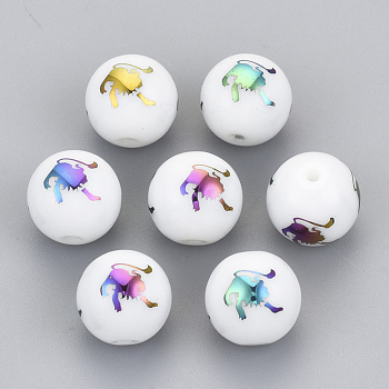 Electroplate Glass Beads, Round with Constellations Pattern, Multi-color Plated, Leo, 10mm, Hole: 1.2mm
