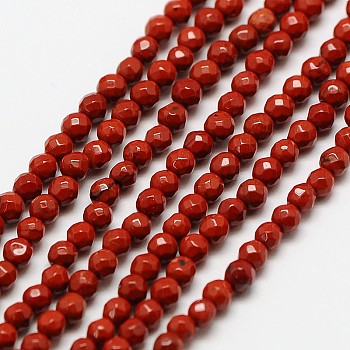 Natural Red Jasper Bead Strands, Faceted Round, 2mm, Hole: 0.8mm, about 190pcs/strand, 16 inch