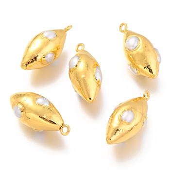 Natural Pearl Pendants, with Golden Brass Findings, Rice, White, 36~37.5x15.5~17x15.5~17mm, Hole: 2.2mm