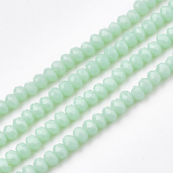Opaque Solid Color Glass Beads Strands, Faceted, Rondelle, Pale Turquoise, 3x2mm, Hole: 0.5mm, about 150~155pcs/strand, 14.96 inch~15.35 inch(38~39cm)