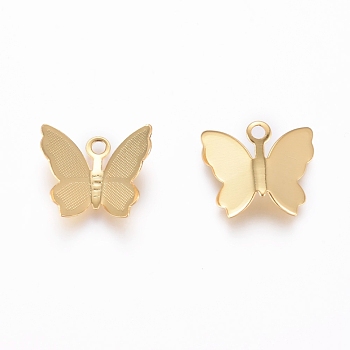 Brass Charms, Long-Lasting Plated, Butterfly, Golden, 11x13x3.5mm, Hole: 1.6mm