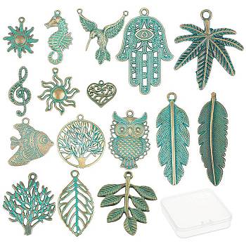 SUNNYCLUE Alloy Pendants, Mixed Shapes, Antique Bronze & Green Patina, 32pcs