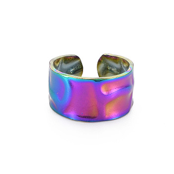 Rainbow Color 304 Stainless Steel Hammered Cuff Ring, Wide Band Open Ring for Women, US Size 7(17.3mm)