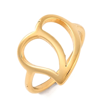 Ion Plating(IP) 304 Stainless Steel Hollow Heart Finger Rings for Women, Golden, 15mm, US Size 7(17.3mm)