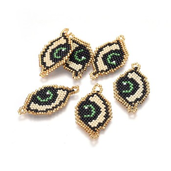 MIYUKI & TOHO Handmade Japanese Seed Beads Links, Loom Pattern, Eye, BurlyWood, 19~20x35~37x1.7mm, Hole: 1.8mm