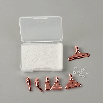 Zinc Alloy Diamond Sticky Pen Heads Set, with Silicone Rings & Plastic Box, Rose Gold, 0.5~2.2x0.5~3.6x0.1~0.7cm, Inner Diameter: 0.2cm, 21pcs/set