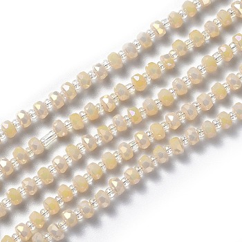 Electroplate Glass Beads Strands, Faceted Rondelle, Full Rainbow Plated, Navajo White, 4.5x3mm, Hole: 0.8mm, 24.41~26.37 inch(62~67cm)