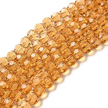 Transparent Glass Beads, Faceted(32 Facets), Round, Sandy Brown, 8mm, Hole: 1mm, about 72pcs/strand, 20.67 inch(52.5cm)
