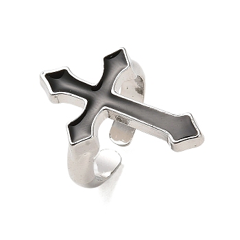 Alloy Open Cuff Rings, Cross, Stainless Steel Color, Inner Diameter: 18.2mm