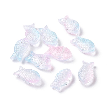 Transparent Spray Painted Glass Beads, Fish, Pearl Pink, 15x8x5mm, Hole: 1mm