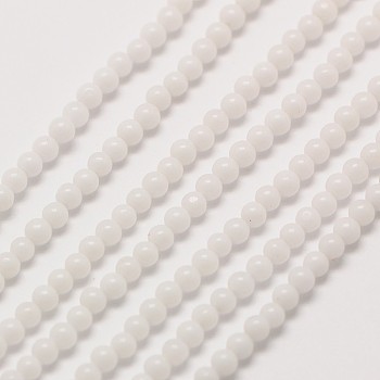 Opaque Glass Round Beads Strands, White, 3mm, Hole: 0.8mm, about 126pcs/strand, 16 inch