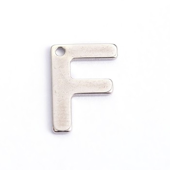 304 Stainless Steel Letter Charms, Letter.F, 11x7.5x0.5mm, Hole: 1mm