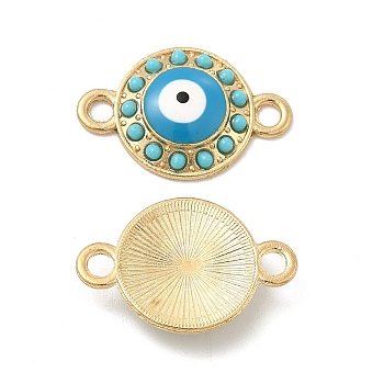 Alloy Connector Charms with Enamel and Synthetic Turquoise, Flat Round Links with Turquoise Evil Eye, Nickel, Golden, 22x14.5x3.5mm, Hole: 2.2mm