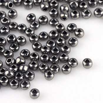 8/0 Grade A Round Glass Seed Beads, Metallic Colours, Dark Gray, 8/0, 3x2mm, Hole: 1mm, about 1111pcs/50g