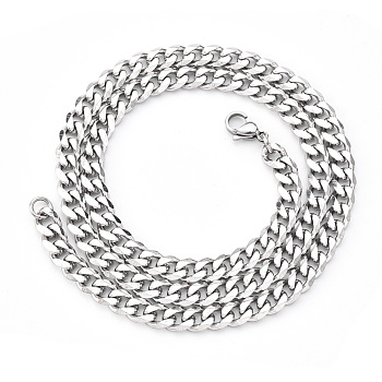 Men's 201 Stainless Steel Cuban Chain Necklace, with Lobster Claw Clasp and Jump Rings, Stainless Steel Color, Link: 7x6.2x1.5mm, 19.68 inch(50cm)