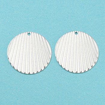 Eco-friendly Brass Pendants, Cadmium Free & Lead Free, Corrugated Flat Round Charm, 925 Sterling Silver Plated, 21x0.5mm, Hole: 1.4mm