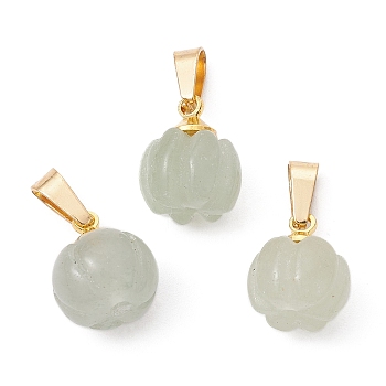 Natural Green Aventurine Pumpkin Charms with Golden Tone 304 Stainless Steel Snap on Bails, 12x9.5mm, Hole: 6.5x3mm