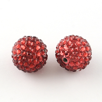 Transparent Resin Rhinestone Graduated Beads, with UV Plating Acrylic Round Beads Inside, Red, 20mm, Hole: 2~2.5mm