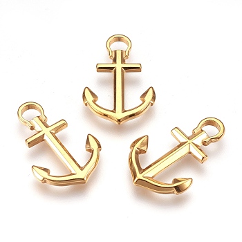 304 Stainless Steel Pendants, Anchor, Golden, 30x20x3mm, Hole: 4mm