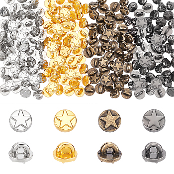 Elite 200Pcs 4 Colors Alloy Shank Buttons, 1-Hole, Flat Round with Star, Mixed Color, 5x4mm, Hole: 2mm, 50pcs/color