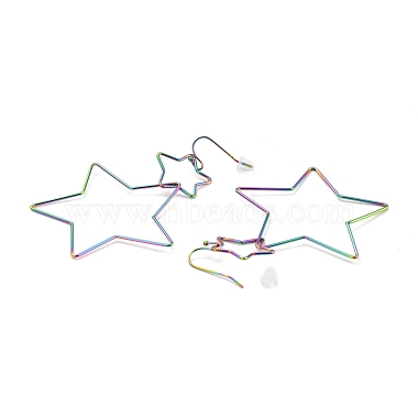 Boucles d'oreilles pendantes double étoile ouverte interlock(EJEW-C007-01M)-2