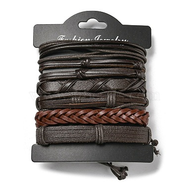 Bracelet à cordon en simili cuir tressé réglable de style 6pcs 6 serti de cordon ciré pour hommes(BJEW-F458-15)-6