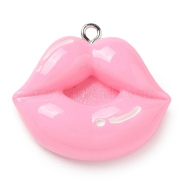 Platinum Hot Pink Lip Iron+Resin Pendants