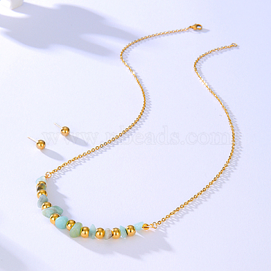 Natural Flower Amazonite Chips Pendant Necklace & Round Ball Stud Earrings(RE2952-1)-3