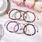 6Pcs 6 Styles Natural Gemstone Braided Bead Bracelets, Nylon Cord Adjustable Bracelets, Round & Column, Inner Diameter: 2-1/4~3-1/2 inch(5.6~9cm), 1pc/style(BJEW-JB11241)