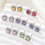 Elegant Zircon Square Stud Earrings for Women, Fashionable and Versatile, Square, Silver, Clear, 9x9mm(TY1635-1)