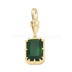 Brass Pave Cubic Zirconia Pendants, Rectangle Charms, Single Stone Charms, Long-Lasting Plated, Rack Plating, Lead Free & Cadmium Free, Real 18K Gold Plated, Green, 35mm, Hole: 8x5mm(CU-CBA6980-04G-G)