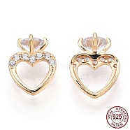 925 Sterling Silver Micro Pave Cubic Zirconia Charms, with S925 Stamp, Heart Charms, Nickel Free, Real 18K Gold Plated, 10x8x5.5mm, Hole: 3.5x5.5mm(STER-T004-55G)