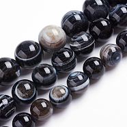 Natural Black Striped Agate/Banded Agate Beads Strands, Eye Agate Beads, Dyed & Heated, Round, 4mm, Hole: 0.8mm, about 96pcs/strand, 15.5 inch(39.5cm)(G-J359-01-4mm)