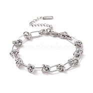 304 Stainless Steel Knot Link Chain Bracelet for Men Women, Stainless Steel Color, 7 inch(17.8cm)(BJEW-E020-01P)