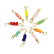 3 Faceted Glass Beads Connector Charms, Rondelle Links with Rack Plating Brass Wire Double Loops, Lead Free & Cadmium Free, Real 18K Gold Plated, Long-Lasting Plated, Mixed Color, 14.5x2.5mm, Hole: 1.6mm(KK-D044-04G)
