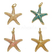 Brass Enamel Pendants, Long-Lasting Plated, Real 18K Gold Plated, with Jump Ring, Starfish Shape, Mixed Color, 23x19x3.5mm, Hole: 3mm(KK-B029-03G)