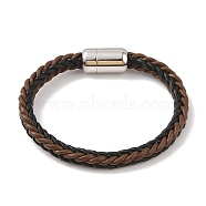 Braided Microfiber Leather Cord Bracelets, 304 Stainless Steel Bracelets for Men, Stainless Steel Color, 8-1/8x1/4 inch(20.5x0.7cm)(BJEW-B096-10P)