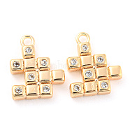 Brass Micro Pave Cubic Zirconia Charms, Square, Real 18K Gold Plated, 12x9.5x2mm, Hole: 1.2mm(KK-E090-36G)