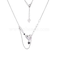Pink Cubic Zirconia Heart & Word Love Pendant Necklace, Brass Chain Tassel Necklace for Women, Platinum, 15.75 inch(40cm)(JN1076A)