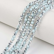 Electroplate Opaque Glass Beads Strands, Half Silver Plated, Faceted, Rondelle, Pale Turquoise, 4x3mm, Hole: 0.4mm, about 130pcs/strand, 16.54 inch(42cm)(EGLA-A034-P4mm-M03)