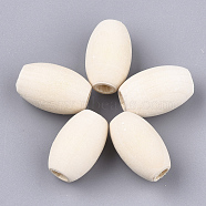Unfinished Natural Wooden Beads, Egg Shaped Rugby Wood Beads, Oval, Old Lace, 18.5~19x12mm, Hole: 4.5mm(X-WOOD-S053-02)