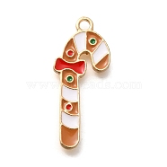 Christmas Theme Alloy Enamel Pendants, Light Gold, Candy Cane, 26x11x2mm, Hole: 1.8mm(ENAM-Q509-01KCG-01)