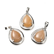 Natural Red Aventurine Pendants, Teardorp Charms, with Rack Plating Platinum Tone Brass Findings, Cadmium Free & Lead Free, 30.5x20x8mm, Hole: 8x5mm(G-B033-04P-22)