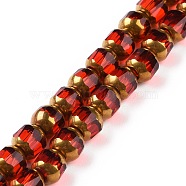 Electroplated Transparent Glass Beads Strands, Faceted, Half Golden Plated, Round, Red, 5.5mm, Hole: 1.2mm, about 70pcs/strand, 14.96''(38cm)(GLAA-P003-C01)