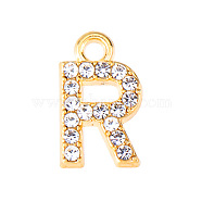 Golden Tone Alloy Rhinestone Pendants, Letter R, 13mm(PW-WGCC773-18)