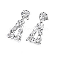 Cubic Zirconia Triangle Dangle Stud Earrings, Real Platinum Plated Brass Jewelry for Women, Nickel Free, Clear, 32.5mm, Pin: 0.8mm(EJEW-N011-52-02P)