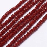 Opaque Glass Beads Strands, Faceted, Rondelle, Dark Red, 2.5x1.5~2mm, Hole: 0.5mm, about 185~190pcs/strand, 13.7 inch~14.1 inch(X-EGLA-K010-B01)